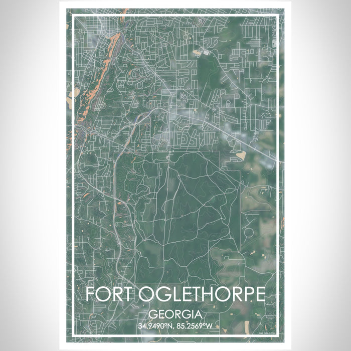 Fort Oglethorpe Georgia Map Print Portrait Orientation in Afternoon Style With Shaded Background