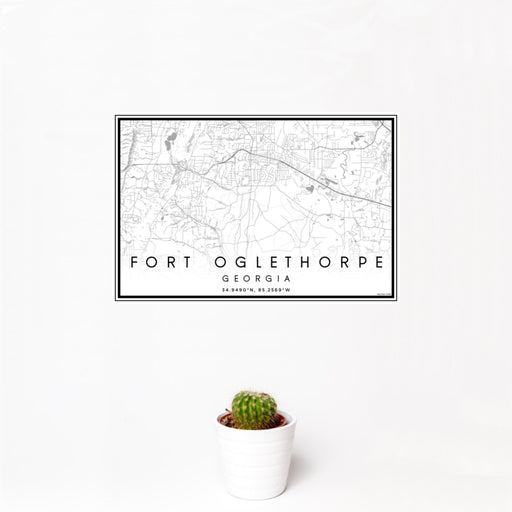 12x18 Fort Oglethorpe Georgia Map Print Landscape Orientation in Classic Style With Small Cactus Plant in White Planter