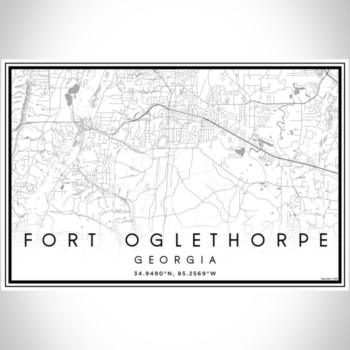 Fort Oglethorpe Georgia Map Print Landscape Orientation in Classic Style With Shaded Background