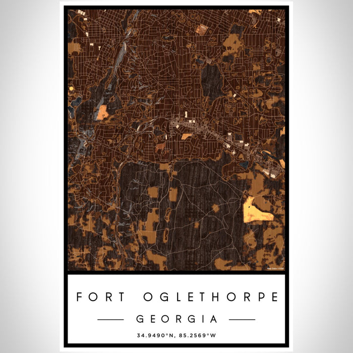 Fort Oglethorpe Georgia Map Print Portrait Orientation in Ember Style With Shaded Background