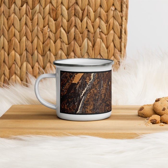 Left View Custom Fort Oglethorpe Georgia Map Enamel Mug in Ember on Table Top