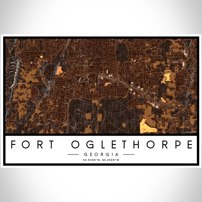 Fort Oglethorpe Georgia Map Print Landscape Orientation in Ember Style With Shaded Background