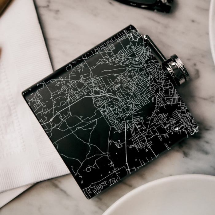 Fort Oglethorpe Georgia Custom Engraved City Map Inscription Coordinates on 6oz Stainless Steel Flask in Black