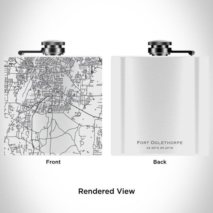 Rendered View of Fort Oglethorpe Georgia Map Engraving on 6oz Stainless Steel Flask in White
