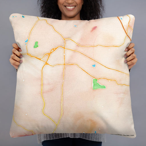 Person holding 22x22 Custom Fort Oglethorpe Georgia Map Throw Pillow in Watercolor