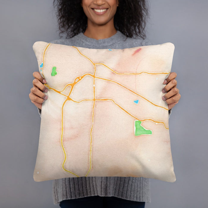 Person holding 18x18 Custom Fort Oglethorpe Georgia Map Throw Pillow in Watercolor