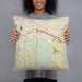 Person holding 18x18 Custom Fort Oglethorpe Georgia Map Throw Pillow in Woodblock
