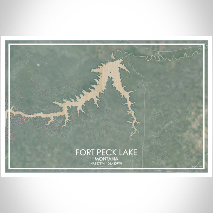 Fort Peck Lake Montana Map Print Landscape Orientation in Afternoon Style With Shaded Background