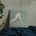 Custom Fort Peck Lake Montana Map Throw Pillow in Afternoon on Bedding Against Wall