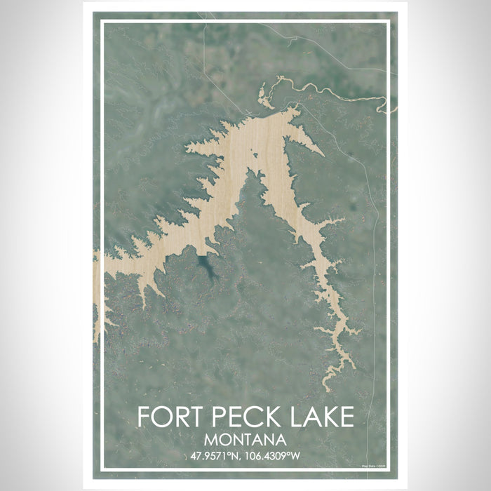 Fort Peck Lake Montana Map Print Portrait Orientation in Afternoon Style With Shaded Background