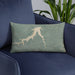 Custom Fort Peck Lake Montana Map Throw Pillow in Afternoon on Blue Colored Chair