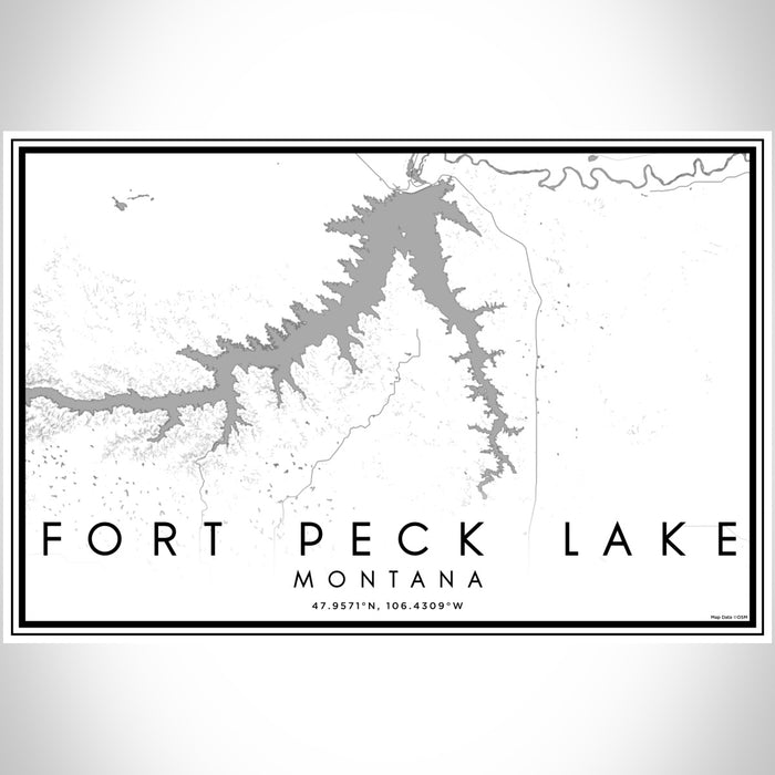 Fort Peck Lake Montana Map Print Landscape Orientation in Classic Style With Shaded Background