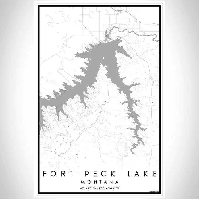 Fort Peck Lake Montana Map Print Portrait Orientation in Classic Style With Shaded Background