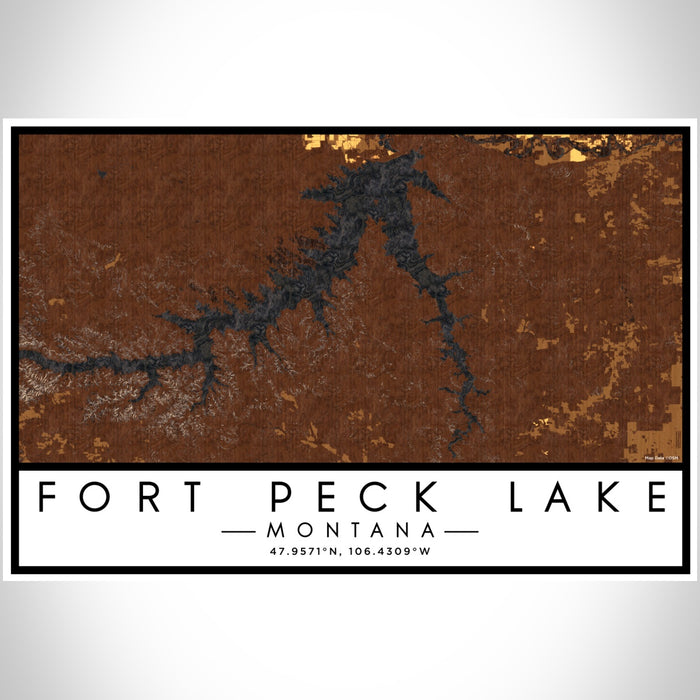 Fort Peck Lake Montana Map Print Landscape Orientation in Ember Style With Shaded Background