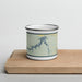 Front View Custom Fort Peck Lake Montana Map Enamel Mug in Woodblock on Cutting Board