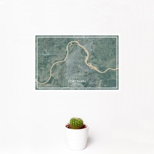 12x18 Fort Smith Arkansas Map Print Landscape Orientation in Afternoon Style With Small Cactus Plant in White Planter