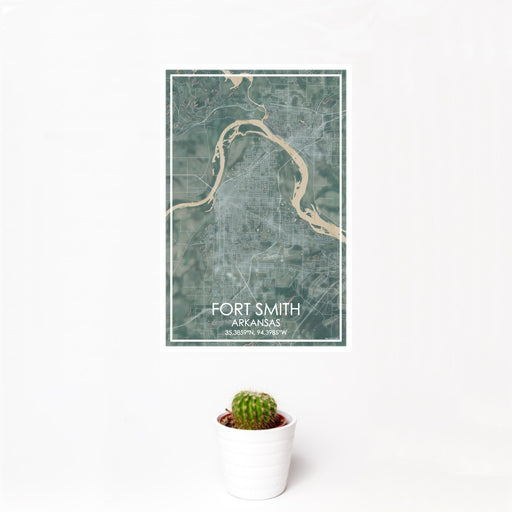 12x18 Fort Smith Arkansas Map Print Portrait Orientation in Afternoon Style With Small Cactus Plant in White Planter
