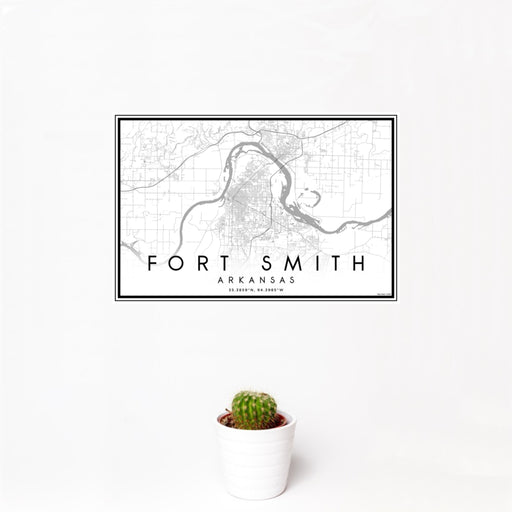 12x18 Fort Smith Arkansas Map Print Landscape Orientation in Classic Style With Small Cactus Plant in White Planter