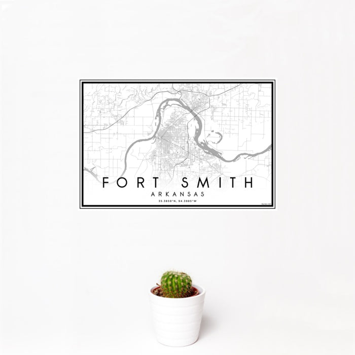12x18 Fort Smith Arkansas Map Print Landscape Orientation in Classic Style With Small Cactus Plant in White Planter