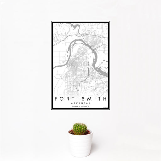 12x18 Fort Smith Arkansas Map Print Portrait Orientation in Classic Style With Small Cactus Plant in White Planter