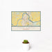 12x18 Fort Smith Arkansas Map Print Landscape Orientation in Woodblock Style With Small Cactus Plant in White Planter