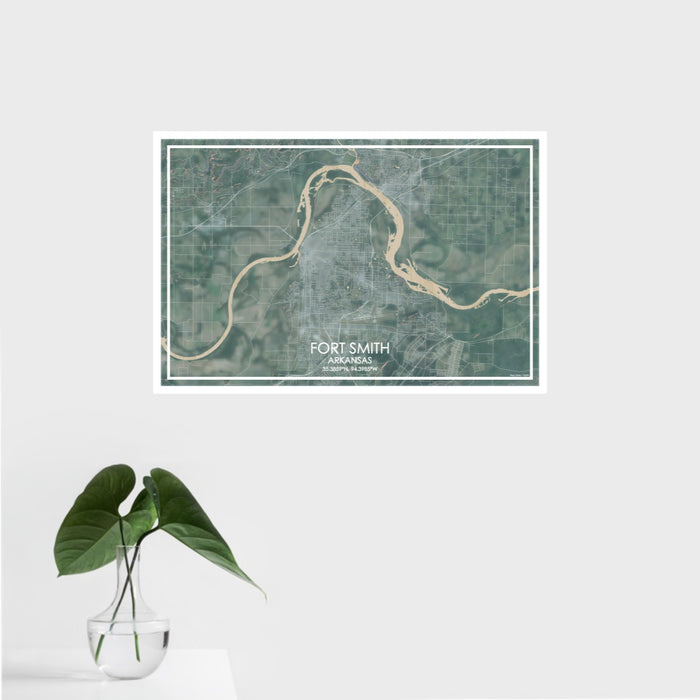16x24 Fort Smith Arkansas Map Print Landscape Orientation in Afternoon Style With Tropical Plant Leaves in Water