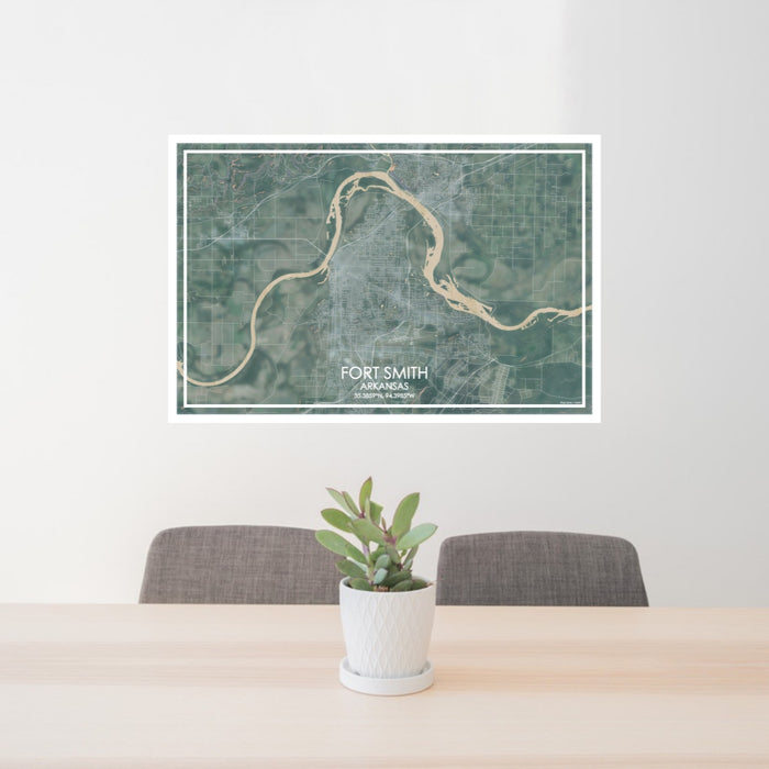 24x36 Fort Smith Arkansas Map Print Lanscape Orientation in Afternoon Style Behind 2 Chairs Table and Potted Plant