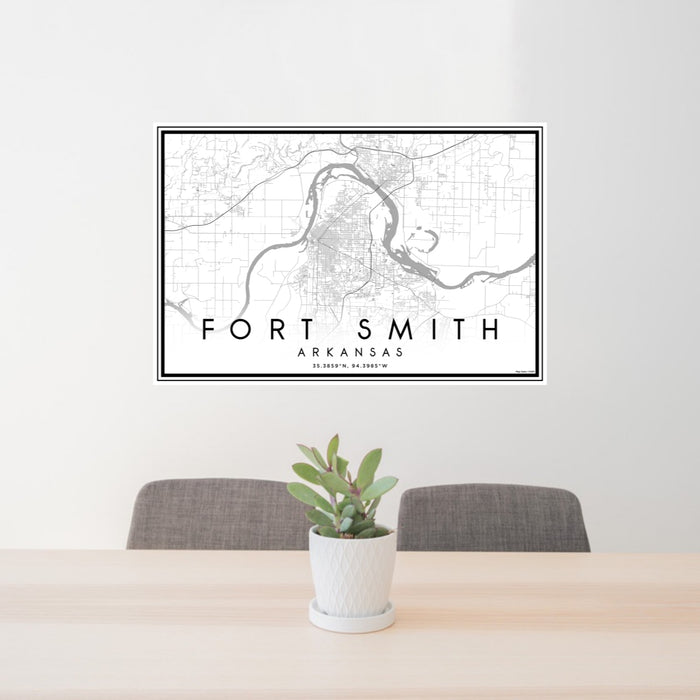 24x36 Fort Smith Arkansas Map Print Lanscape Orientation in Classic Style Behind 2 Chairs Table and Potted Plant