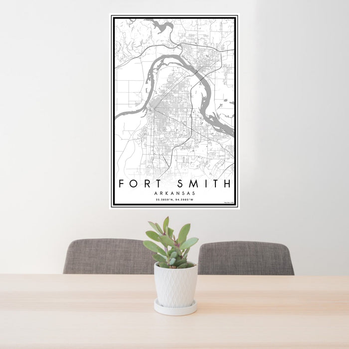 24x36 Fort Smith Arkansas Map Print Portrait Orientation in Classic Style Behind 2 Chairs Table and Potted Plant