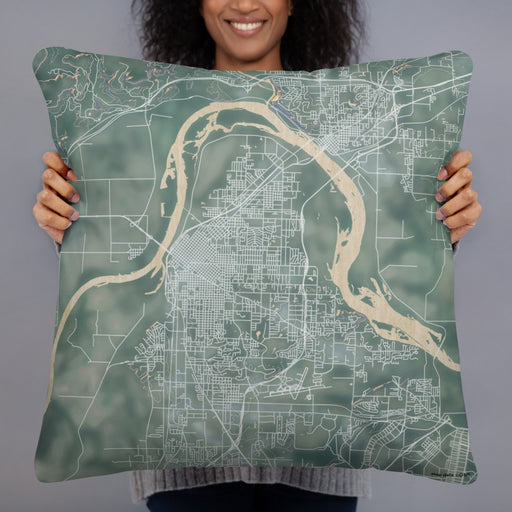 Person holding 22x22 Custom Fort Smith Arkansas Map Throw Pillow in Afternoon