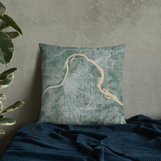 Custom Fort Smith Arkansas Map Throw Pillow in Afternoon on Bedding Against Wall