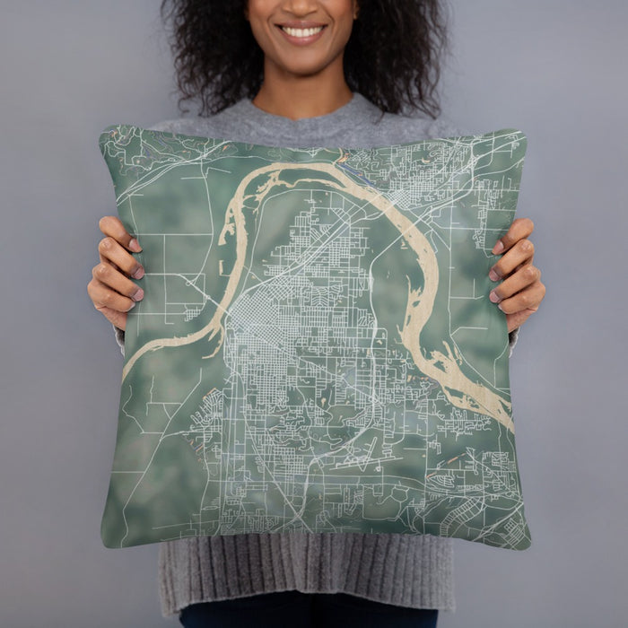 Person holding 18x18 Custom Fort Smith Arkansas Map Throw Pillow in Afternoon