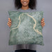 Person holding 18x18 Custom Fort Smith Arkansas Map Throw Pillow in Afternoon