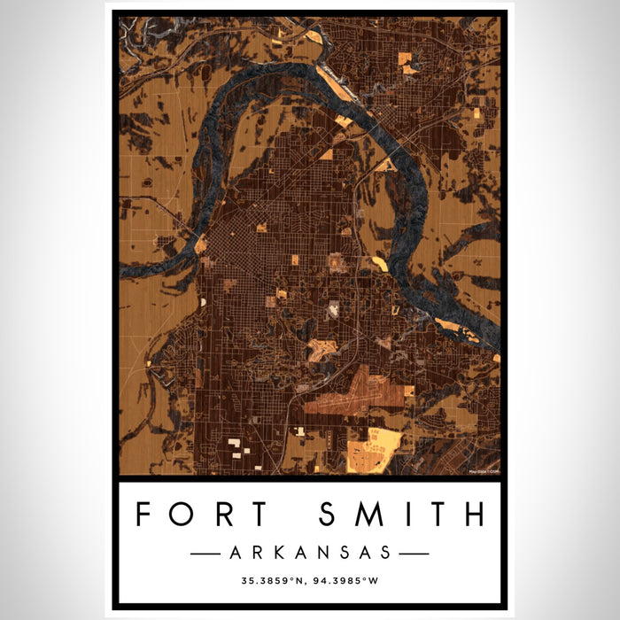 Fort Smith Arkansas Map Print Portrait Orientation in Ember Style With Shaded Background
