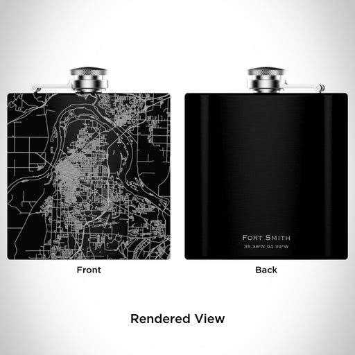 Rendered View of Fort Smith Arkansas Map Engraving on 6oz Stainless Steel Flask in Black