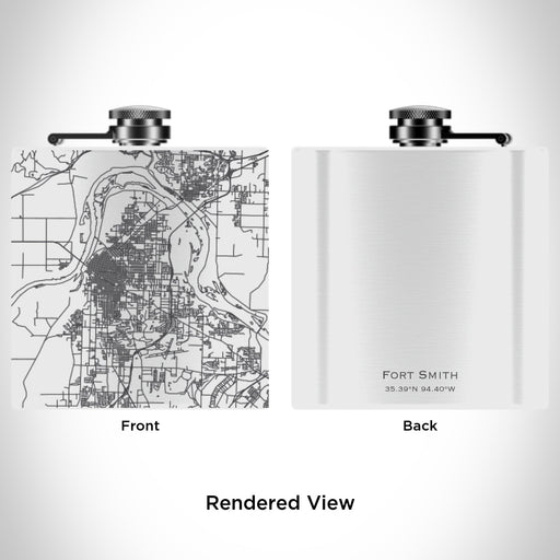 Rendered View of Fort Smith Arkansas Map Engraving on 6oz Stainless Steel Flask in White