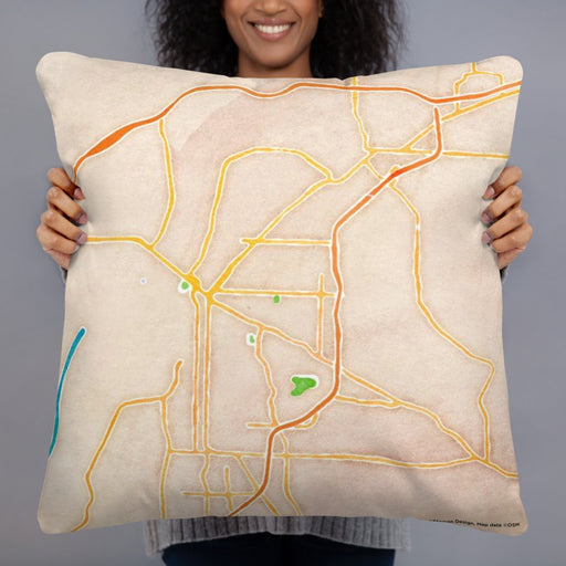 Person holding 22x22 Custom Fort Smith Arkansas Map Throw Pillow in Watercolor