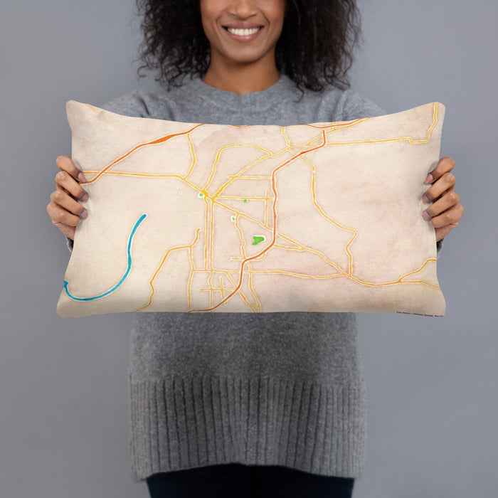 Person holding 20x12 Custom Fort Smith Arkansas Map Throw Pillow in Watercolor