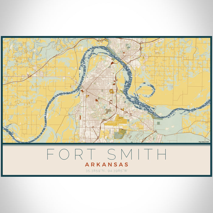 Fort Smith Arkansas Map Print Landscape Orientation in Woodblock Style With Shaded Background