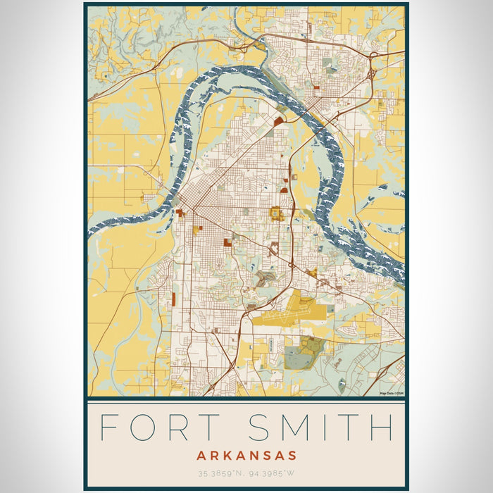 Fort Smith Arkansas Map Print Portrait Orientation in Woodblock Style With Shaded Background