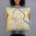 Person holding 18x18 Custom Fort Smith Arkansas Map Throw Pillow in Woodblock