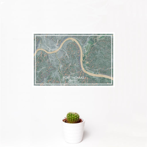 12x18 Fort Thomas Kentucky Map Print Landscape Orientation in Afternoon Style With Small Cactus Plant in White Planter