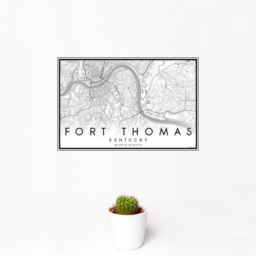 12x18 Fort Thomas Kentucky Map Print Landscape Orientation in Classic Style With Small Cactus Plant in White Planter