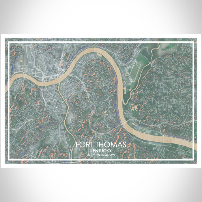Fort Thomas Kentucky Map Print Landscape Orientation in Afternoon Style With Shaded Background