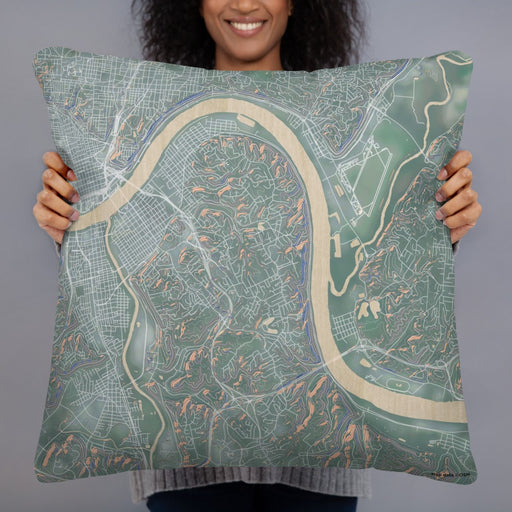 Person holding 22x22 Custom Fort Thomas Kentucky Map Throw Pillow in Afternoon