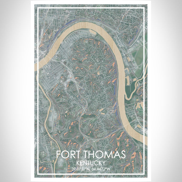 Fort Thomas Kentucky Map Print Portrait Orientation in Afternoon Style With Shaded Background