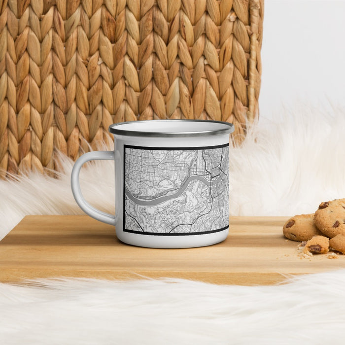 Left View Custom Fort Thomas Kentucky Map Enamel Mug in Classic on Table Top