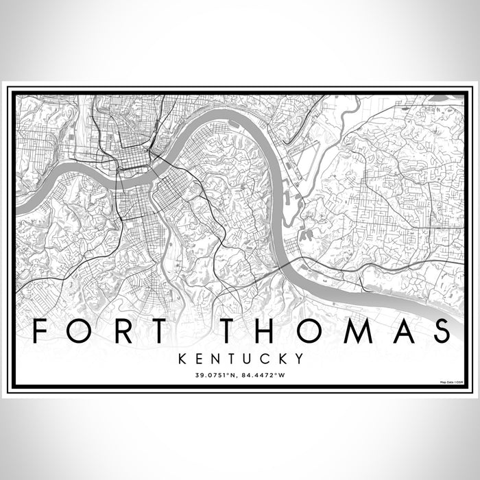 Fort Thomas Kentucky Map Print Landscape Orientation in Classic Style With Shaded Background