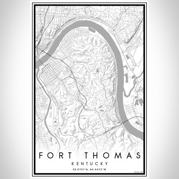 Fort Thomas Kentucky Map Print Portrait Orientation in Classic Style With Shaded Background