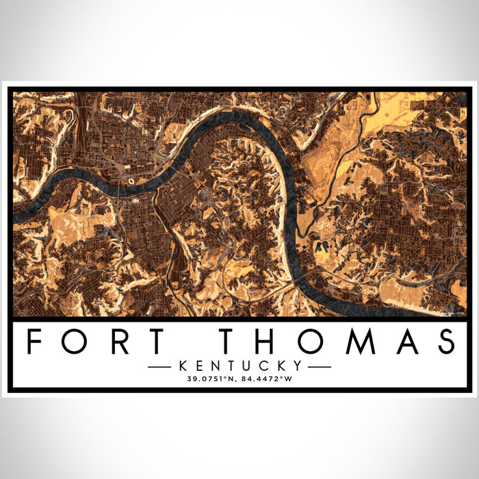 Fort Thomas Kentucky Map Print Landscape Orientation in Ember Style With Shaded Background